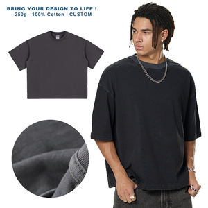 Camiseta de algodón puro lavado y desgastado de 260G de corte holgado y estilo urbano para hombre RS, de doble hilo y peso pesado con absorción de humedad. - Product Image 1