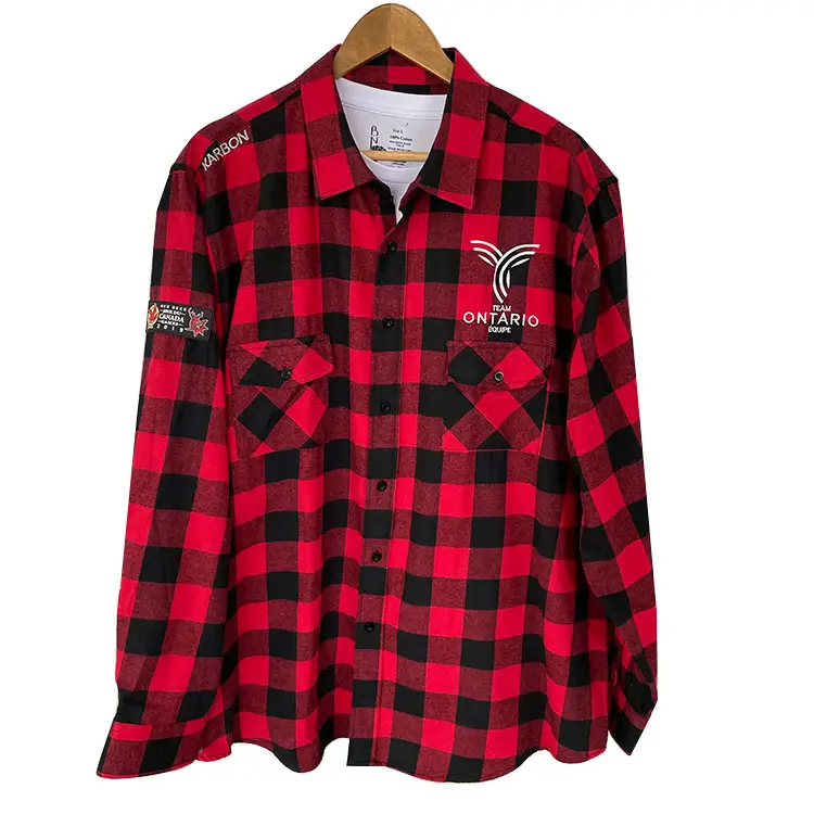 Custom Logo Factory Wholesale Comfortable 100% Cotton Long Sleeve Casual Men Red Plaid Flannel Shirt