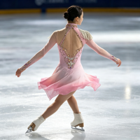 Costume de patinage artistique rose clair dégradé, robe en maille à manches longues avec strass pour filles adultes, compétition et performance
