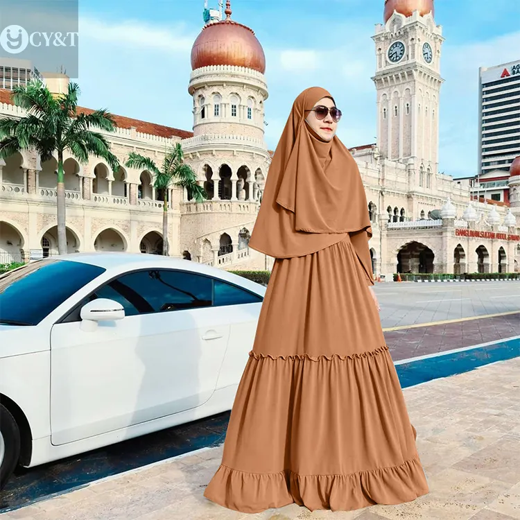 Abito Kaftan all'ingrosso Abaya Plus Size abbigliamento islamico abiti musulmani modesti Cardigan Abaya semplice con turbante