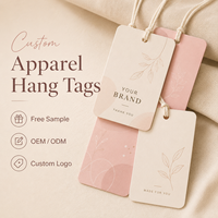 Étiquettes volantes en papier premium rose pâle et blanc, motif botanique, coins arrondis, avec ficelle en coton pour boutique de vêtements féminins