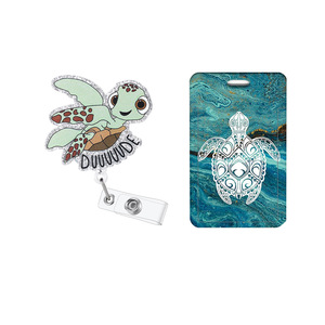 Cross-border Turtle Acrylic Glitter Easy-Pull <b>Buckle</b> Back <b>Clip</b> Retractable Badge Scroll with Detachable Cruise Ship Lanyard - Product Image 5