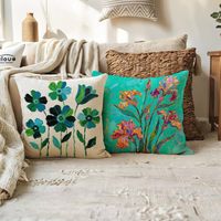 4 housses de coussin vintage à fleurs, motif de peinture florale abstraite colorée, adaptées à la décoration de la maison et de la terrasse