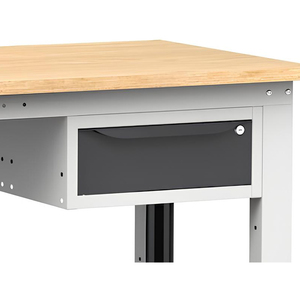 Fami Work 150cm banco de trabajo gris con ruedas, tapa de madera y cajón - Product Image 3