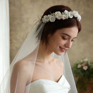 SLBRIDAL Couronne de fleurs artificielles faite à la main, voiles et accessoires de mariage pour la mariée, pour femmes, pour les fêtes - Product Image 2