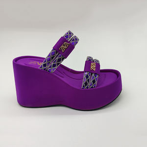 <span class=keywords><strong>Sandales</strong></span> <span class=keywords><strong>compensées</strong></span> à strass <span class=keywords><strong>violettes</strong></span> tendance pour femmes, chaussures de soirée glamour, <span class=keywords><strong>sandales</strong></span> décontractées - Product Image 2