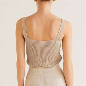 Top Corto Tipo <span class=keywords><strong>Chaleco</strong></span> de Punto Personalizado para <span class=keywords><strong>Mujer</strong></span>, Color <span class=keywords><strong>Beige</strong></span>, Estilo Halter, Fabricante 2026 - Product Image 2