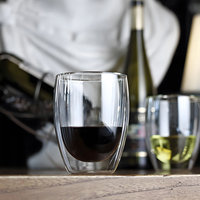 Verre à café, vin et boissons en verre borosilicate à double paroi transparent de 350 ml, résistant à la chaleur, compatible lave-vaisselle