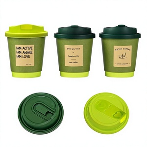 Gobelets à café verts réutilisables avec couvercle, lot de 330 ml, pour boissons chaudes, en papier kraft, simple paroi, impression numérique, IAM ACTIVE IAM AWAKE IAM LOVE - Product Image 5