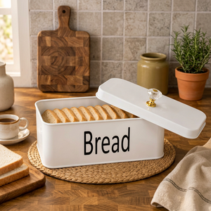 <b>White</b> Rectangular Metal Bread <b>Box</b> <b>with</b> <b>Lid</b> Crystal Knob Handle Kitchen Food Storage Container - Product Image 4