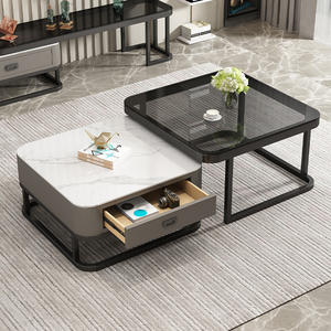 Modern <b>Square</b> Coffee Table Faux Marble Top With Drawer Storage Living Room Side Table <b>Combination</b> Minimalist Design - Product Image 1