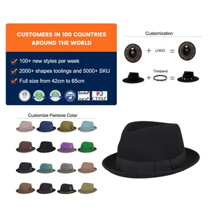 Wool Hat Men HUAYI HATS Customized Logo Men Women Felt Hat Black Buckle Belt Decor 100% Wool Fedora Hats