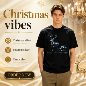T-shirt OEM da Uomo con Stampa Cartoon '<span class=keywords><strong>Happy</strong></span> Christmas Vibes', Collo Tondo, 100% Cotone, Manica Corta Casual, Multi-Stagione - Product Image 3
