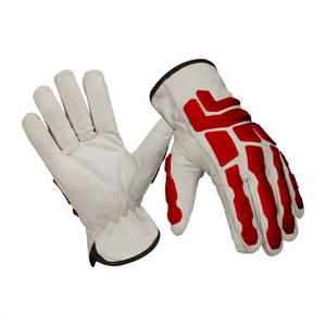Guantes de Trabajo Resistentes a Impactos para Mecánicos, Cuero de Cabra Blanco, Dorso de Goma TPR Verde, para Trabajos de Construcción - Product Image 5