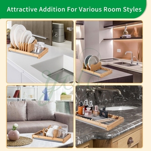 New Detachable 7 Slots Compartments Bamboo Dish Plate Drying Rack Pan Cover Drainer <b>Storage</b> Shelf with Diatomite Mat <b>for</b> <b>Kitchen</b> - Product Image 4