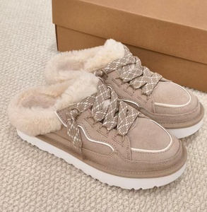 Mules d'hiver personnalisables pour femmes, en daim, doublure en fourrure moelleuse, à enfiler, à lacets, semelle épaisse, chaudes, décontractées, pour l'extérieur - Product Image 5
