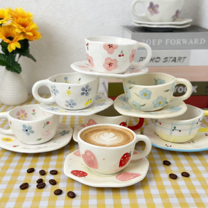 Hand Pinched Irregular Flower Milk Tea Cup American Style Oatmeal Breakfast Mug Drinkware Bone China Eco-Friendly 8.5oz Saucer - Product Image 2