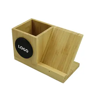 Carregador de caneta sem fio de bambu de alta qualidade com logotipo de iluminação LED personalizado tamanho 16*9*8cm