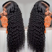 Perruque frontale en dentelle HD 13x4, cheveux humains bouclés Jerry Water Wave, perruques sans colle en cheveux vierges bruts bouclés pour femmes noires, vente en gros