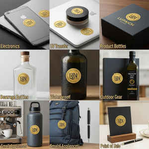 XJY adhesivo permanente personalizado oro lujo impermeable su propio logotipo de <span class=keywords><strong>negocio</strong></span> impreso impermeable transferencia UV 3D pegatinas metálicas - Product Image 6