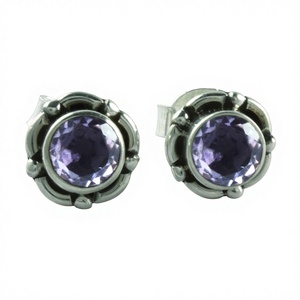 Amethyst Stone 5mm 925 Sterling <b>Silver</b> <b>Stud</b> <b>Earrings</b> Children's Unisex Jewelry for Wedding Gift Party Engagement Anniversary - Product Image 1