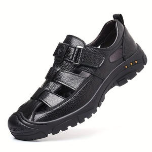 Sandalias planas para hombre, zapatos informales transpirables con punta abierta de cuero genuino para verano, talla 40, 41, 42, 43, 44, 45 - Product Image 5