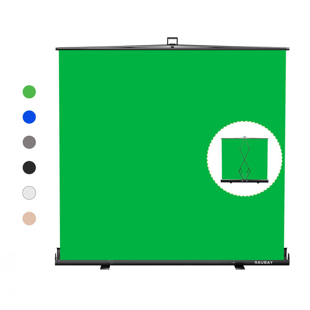 RAUBAY 78.7 X 82.7in Large Collapsible Polyester Green Screen Backdrop Wrinkle Resistant Anti-Glare Portable Retractable Chroma