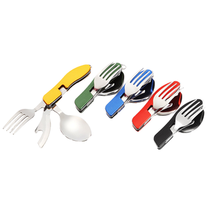 Ensemble de cuillère, fourchette et couteau pliants en acier inoxydable avec manche coloré, vaisselle multifonctionnelle pour l'extérieur - Product Image 1