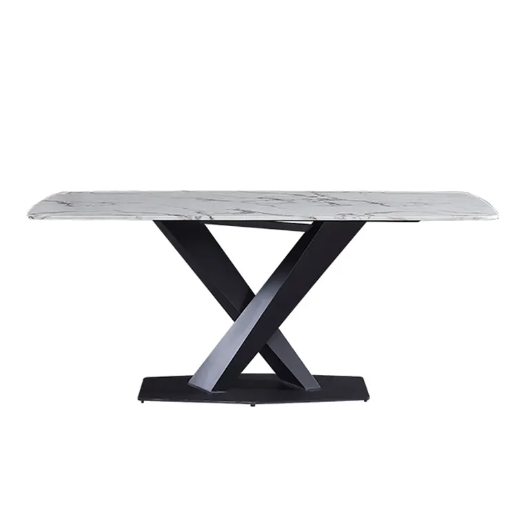 Foshan factory new design marble dining table unique two metal legs tradition dining table for reception restaurant