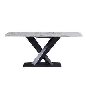 Tavolo da pranzo in marmo di nuovo design della fabbrica di Foshan tavolo da pranzo unico con due gambe in metallo per il ristorante della reception