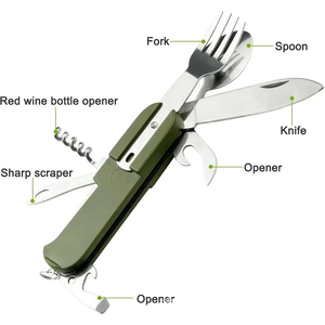 Ensemble de vaisselle pliable en acier inoxydable pour l'extérieur, ustensiles de camping multi-usages, équipement de pique-nique réutilisable, kit de vaisselle de voyage - Product Image 5