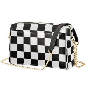 Bolso de Hombro al por Mayor con Correa de Cadena, Cuero Personalizado a Cuadros Blanco y Negro, Bandolera para Mujer, Mini Bolso Cuadrado - Product Image 1