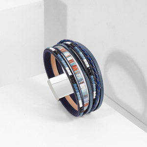 <span class=keywords><strong>Pulsera</strong></span> de Cuero para <span class=keywords><strong>Mujer</strong></span>, Multicolor, en Capas, con Cierre a Presión, Estilo Boho Occidental, Apilable, Fácil de Usar Diariamente - Product Image 3