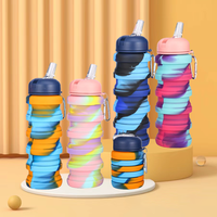 Bouteille d'eau pliable en silicone de 500 ml, gain de place, avec bouchon à ventouse pour enfants, retour à l'école, écologique