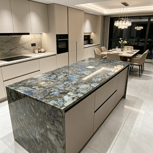 Comptoir de cuisine moderne en granit labradorite bleu naturel poli, résistant aux rayures, imperméable, de luxe - Product Image 2