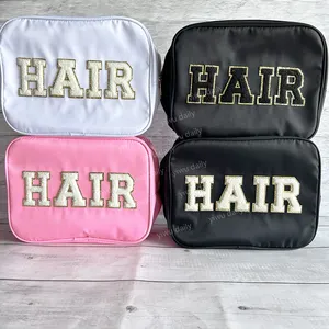 Wholesale Nylon Pouch Travel Cosmetic Bag Big Size XL Zipper Pouch Nylon Make Up Bags Colorful Embroidered Letter Makeup Bag