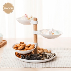 Accessoires de cuisine, plateau de service à 3 niveaux en bois et plastique pour en-cas, fruits, noix, gâteaux, condiments, vente chaude - Product Image 3
