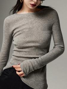 Maglione Artemisia di Lusso in Cashmere e Seta Senza Cuciture, Collo in Seta di Gelso, Maglia <span class=keywords><strong>Base</strong></span> Invernale da Donna Stile Coreano Tinta Unita - Product Image 4