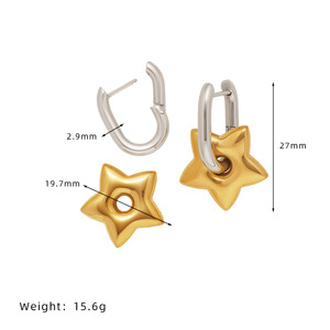 18K <b>Gold</b> Plated Stainless Steel Vintage Star Design <b>Chunky</b> <b>Hoop</b> Earrings with Heart Shape Dual-Purpose for Women - Product Image 6
