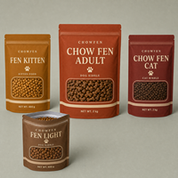 Sachets personnalisés imprimés à fond plat avec large ouverture pour croquettes pour chiens, croquettes pour chats et nourriture pour chatons