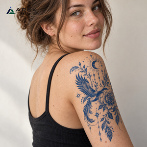 Autocollants de <span class=keywords><strong>tatouage</strong></span> temporaire semi-permanent en papier imperméable à base de jus végétal, 80 motifs, 110x180mm, finition mate, effet phosphorescent, motif végétal pour le corps - Product Image 6