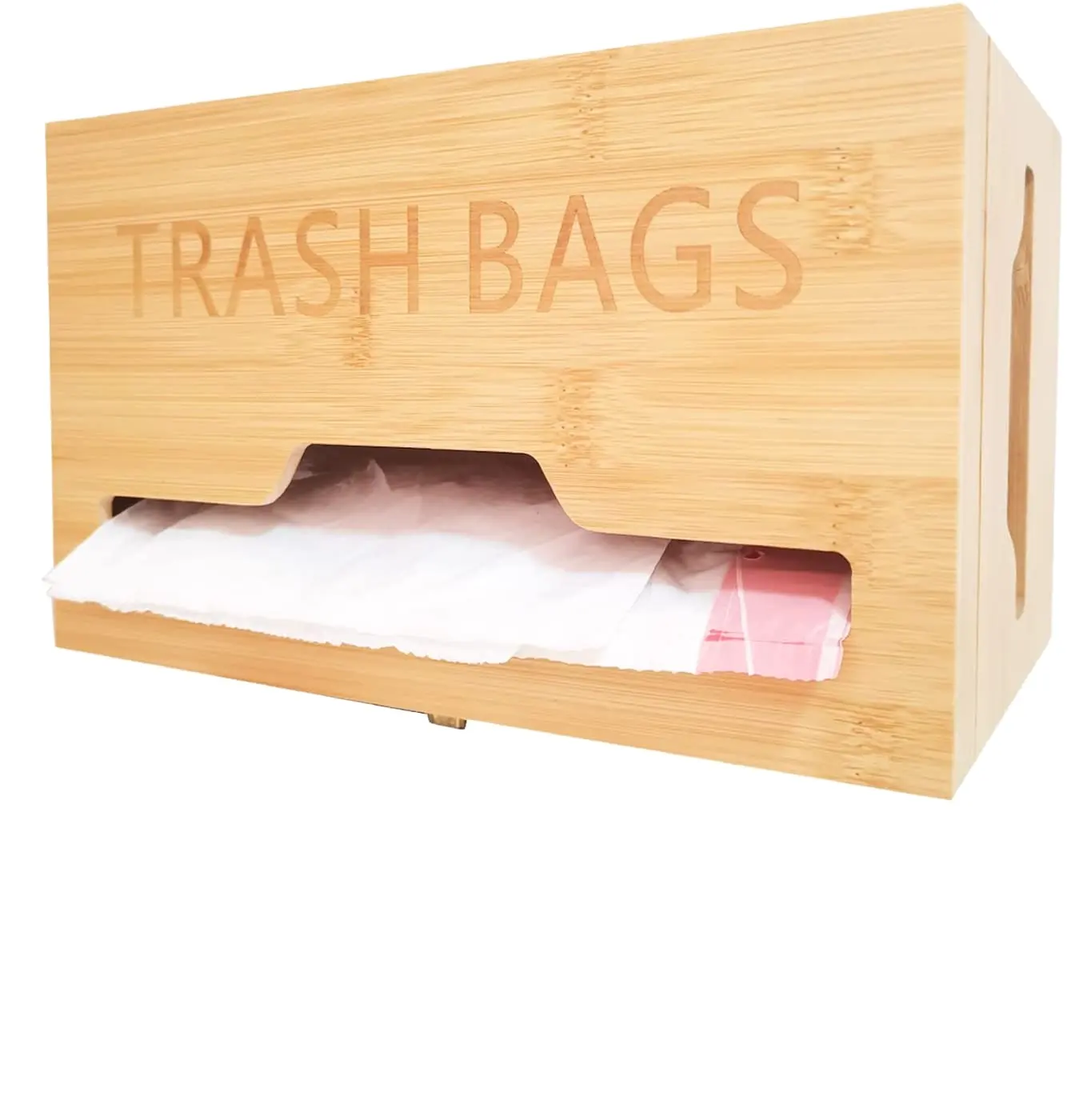 New Design WDF Custom Trash bag holder organizer Garbage bag holder dispenser bamboo trash bag dispenser for for Home Kitchen