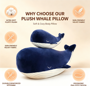 Coussin en peluche <span class=keywords><strong>baleine</strong></span> bleu marine moelleuse, yeux fermés, <span class=keywords><strong>ventre</strong></span> rayé, style minimaliste, pour décoration intérieure et jouet - Product Image 1