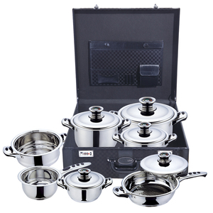 Ensemble de 13 ustensiles de cuisine en acier inoxydable écologique OEM, casseroles classiques allemandes, poêle à induction encapsulée <span class=keywords><strong>AMC</strong></span> - Product Image 1