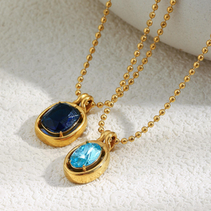 Collana con Ciondolo in Acciaio Inossidabile 316L Placcato <span class=keywords><strong>Oro</strong></span> 18K con Zirconi <span class=keywords><strong>Blu</strong></span>, Catena a Sfera Impermeabile, Gioielli per Donne - Product Image 2