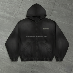 ผู้ผลิตเสื้อผ้าสั่งทำ เสื้อฮู้ดดี้ผ้าฝ้ายเฟรนช์เทอร์รี่เนื้อหนัก สไตล์วินเทจ ซันเฟด แอซิดวอช ปักลาย ประดับคริสตัล ผ้ายีนส์ - Product Image 2