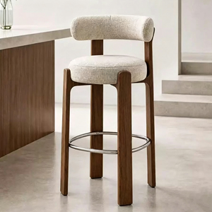 Tabouret avec dossier incurvé, coussin en coton et lin beige, <span class=keywords><strong>pour</strong></span> la maison, la <span class=keywords><strong>cuisine</strong></span>, l'îlot, le comptoir, <span class=keywords><strong>chaise</strong></span> <span class=keywords><strong>haute</strong></span> de bar, plusieurs hauteurs de siège en option - Product Image 3