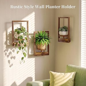 Wooden Floating <b>Wall</b>-<b>Mounted</b> Plant Rack Rectangle Single Layer Indoor Greenery Display <b>Shelf</b> - Product Image 3