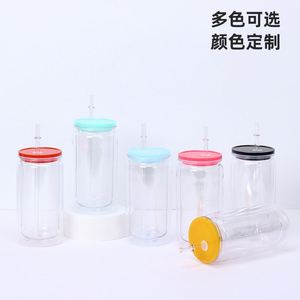 Gobelet en plastique transparent de 16 oz, écologique, type Mason Jar, personnalisable, à double paroi, avec paille, vente en gros - Product Image 4
