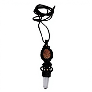 Handmade Black Macrame Pendant With Rose Quartz And Clear Crystal Boho Adjustable Necklace For Women - Product Image 1